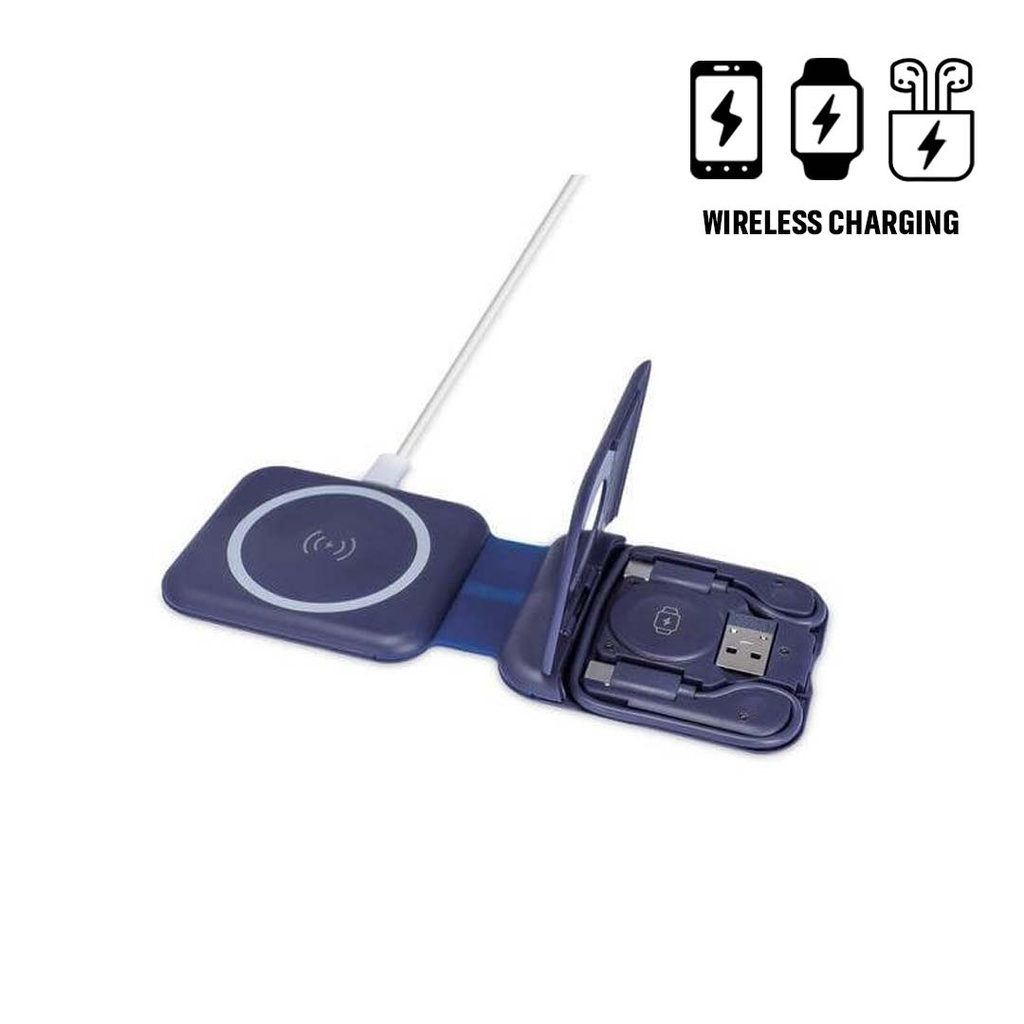TURIN - @memorii Foldable Wireless Charger and Multicable Set - Navy Blue