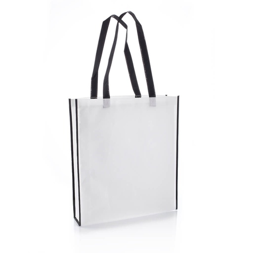 [NW001 V-White/Black] Non-Woven Shopping Bag Vertical White/Black