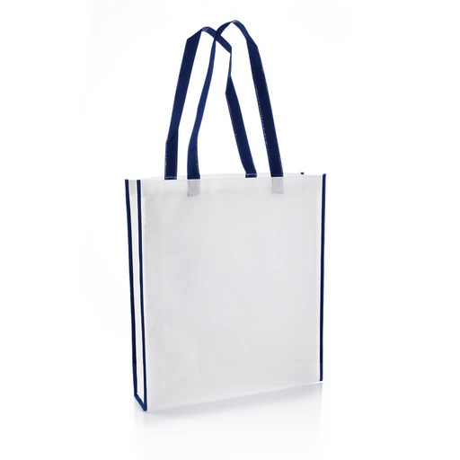 [NW001 V-White/Navy] Non-Woven Shopping Bag Vertical White/N.Blue