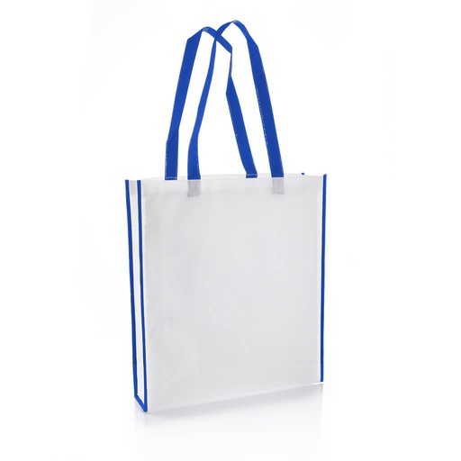 [NW001 V-White/R.Blue] Non-Woven Shopping Bag Vertical White/R.Blue