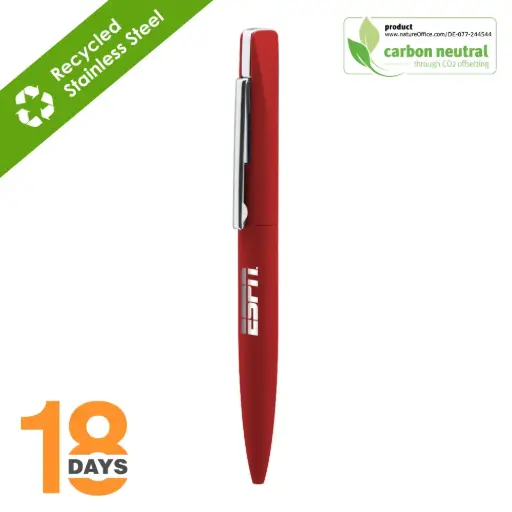 [BND66]  Slim, twist metal ball pen STOCK RED RUBBER