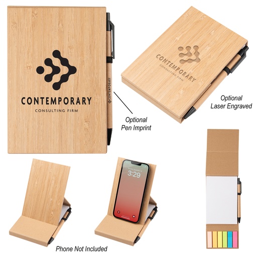 [HV-55240] Bamboo Desk Jotter With Phone Stand