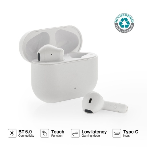 [ITXD 1275] TUNEVO RCS recycled plastic wireless earbuds - White
